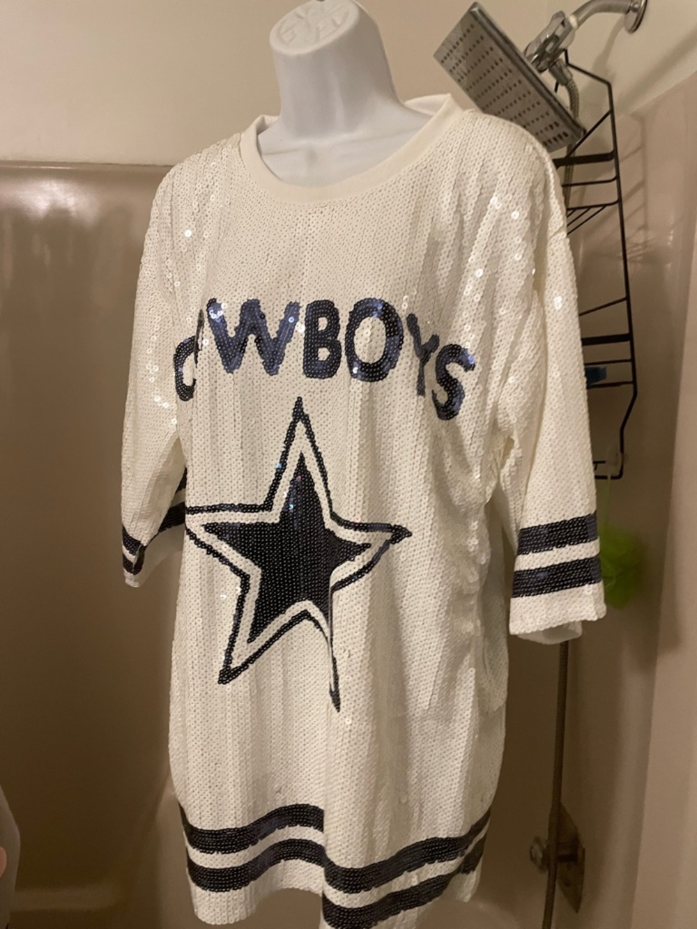 NFL Cowboys Sequin Jersey Top - White & Navy